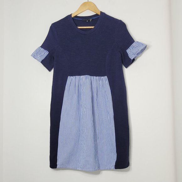 English Factory Womens Blue & White Striped Short Sleeve Crew Neck Mini Dress XS - Picture 1 of 9